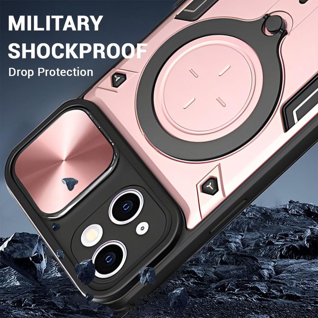 LIRAMARK Back Cover Case Compatible with iPhone 15 Plus (6.7 inch) with Stand & Slider Camera Military Grade Drop Protection view 2