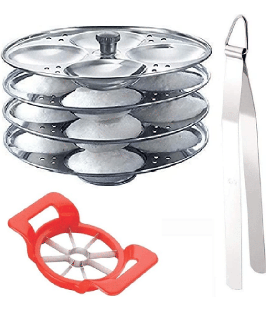 Blooms Event 4 Plate Idli Maker Stand, Stainless Steel Cooking Tong(Chimta) and cutter