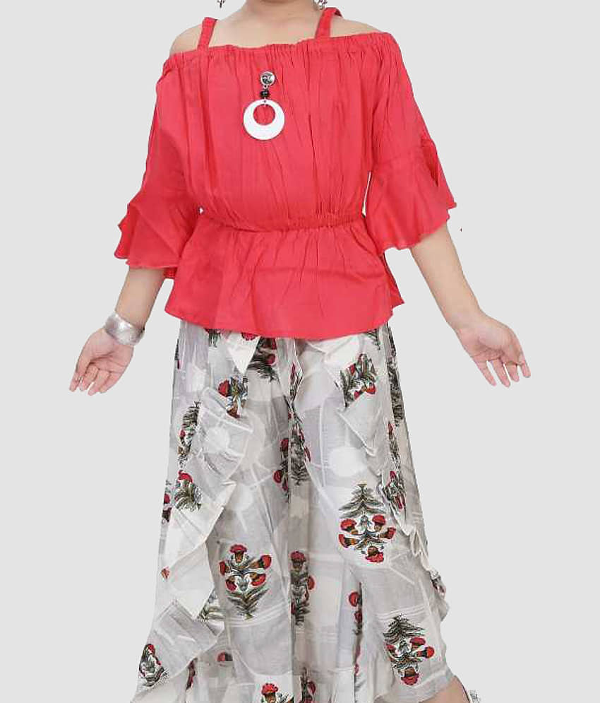 9stiches - Red Rayon Girls Top With Skirt ( Pack of 1 ) view 2