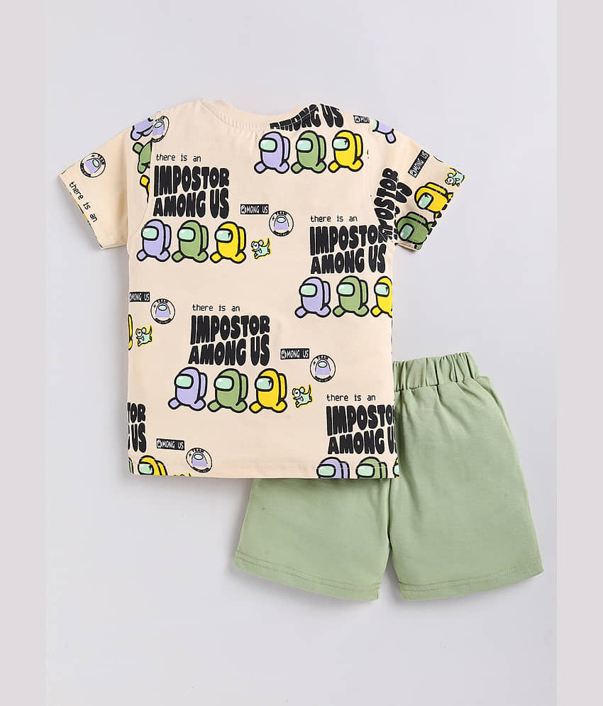 CUTOPIES Pack of 1 Boys Cotton T-Shirt & Shorts Set ( Beige ) view 2