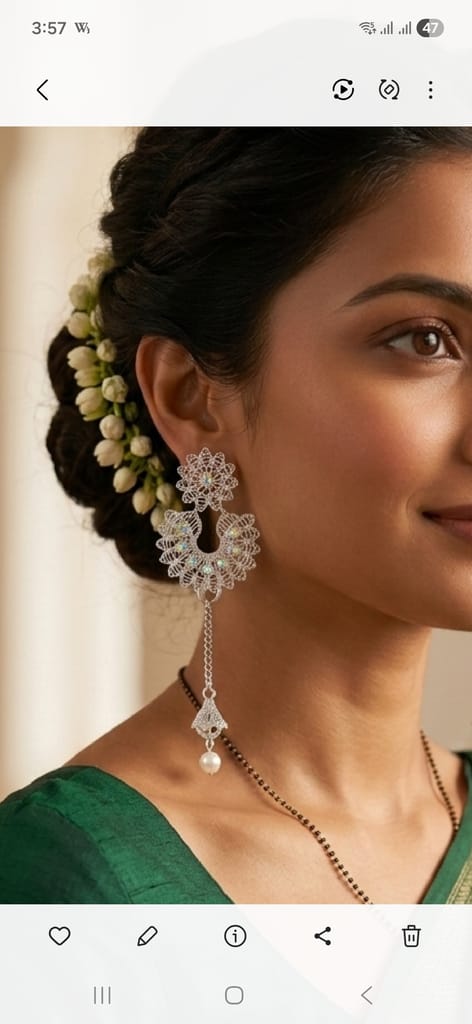 Exquisite Silver-Plated Filigree Floral Long Dangle Earrings with Pearl Drops