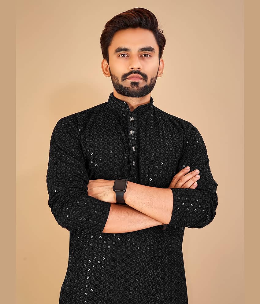 Balaji's - Black Cotton Regular Fit Men's Kurta Pyjama Set ( Pack of 1 ) view 2