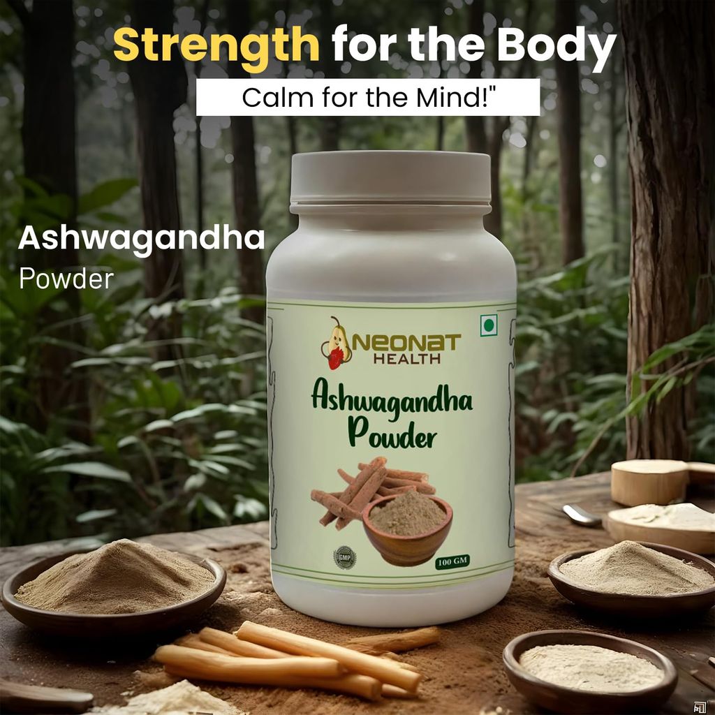 Neonat Health Ashwagandha Powder 100gm (Withania Somnifera), Natural Immunity Booster for Men and Women, Ayurvedic Herbal Supplement, Helps Stress Relief, Energy and Strength view 2