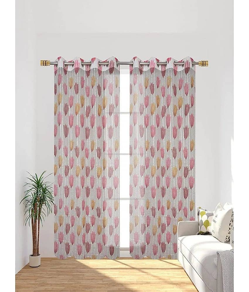 Kraftiq Homes Floral Transparent Eyelet Curtain 5 ft ( Pack of 2 ) - Maroon view 2