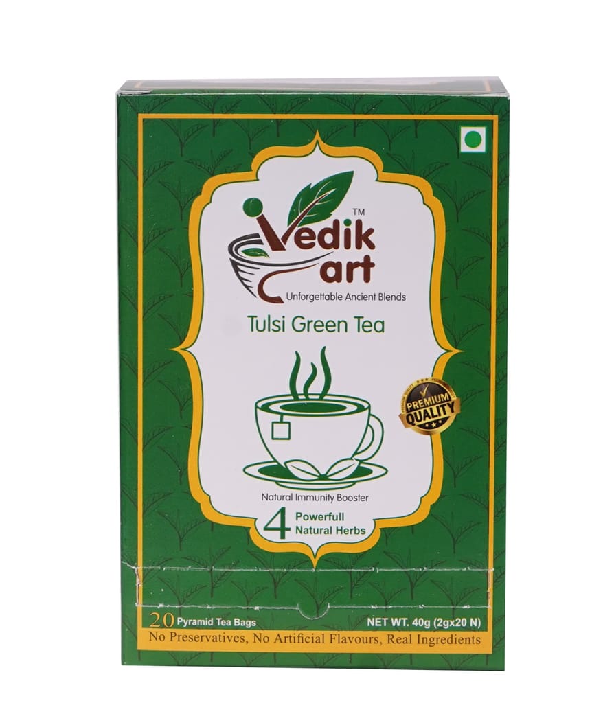 Tulsi Green Tea, a Natural Immunity Booster with 4 Powerful Natural Herbs, No Preservatives, No Artificial Flavors, Real Ingredients