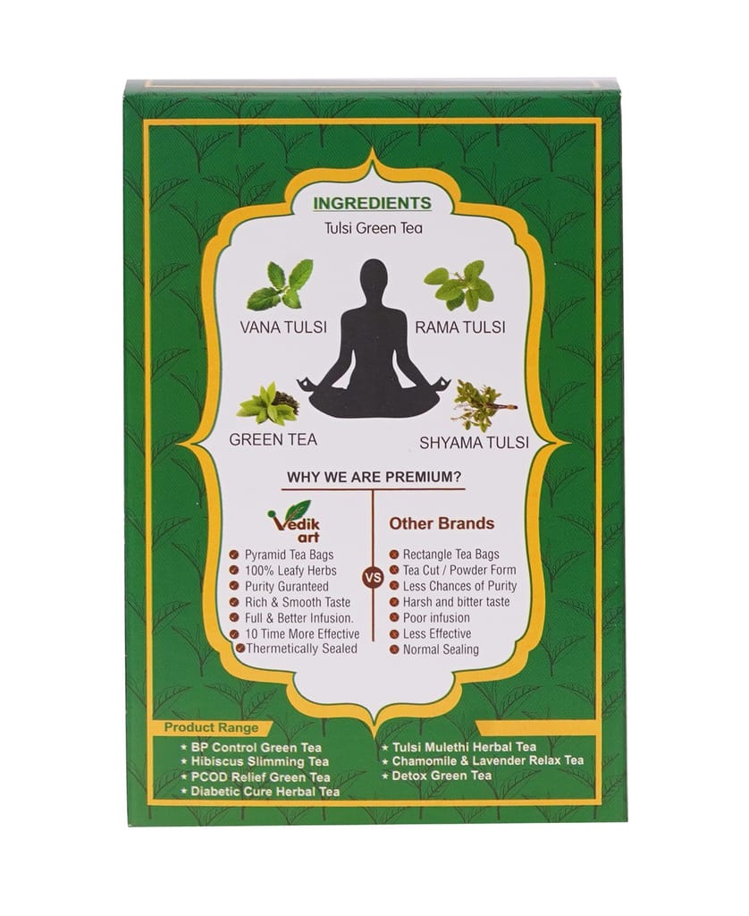 Tulsi Green Tea, a Natural Immunity Booster with 4 Powerful Natural Herbs, No Preservatives, No Artificial Flavors, Real Ingredients view 2
