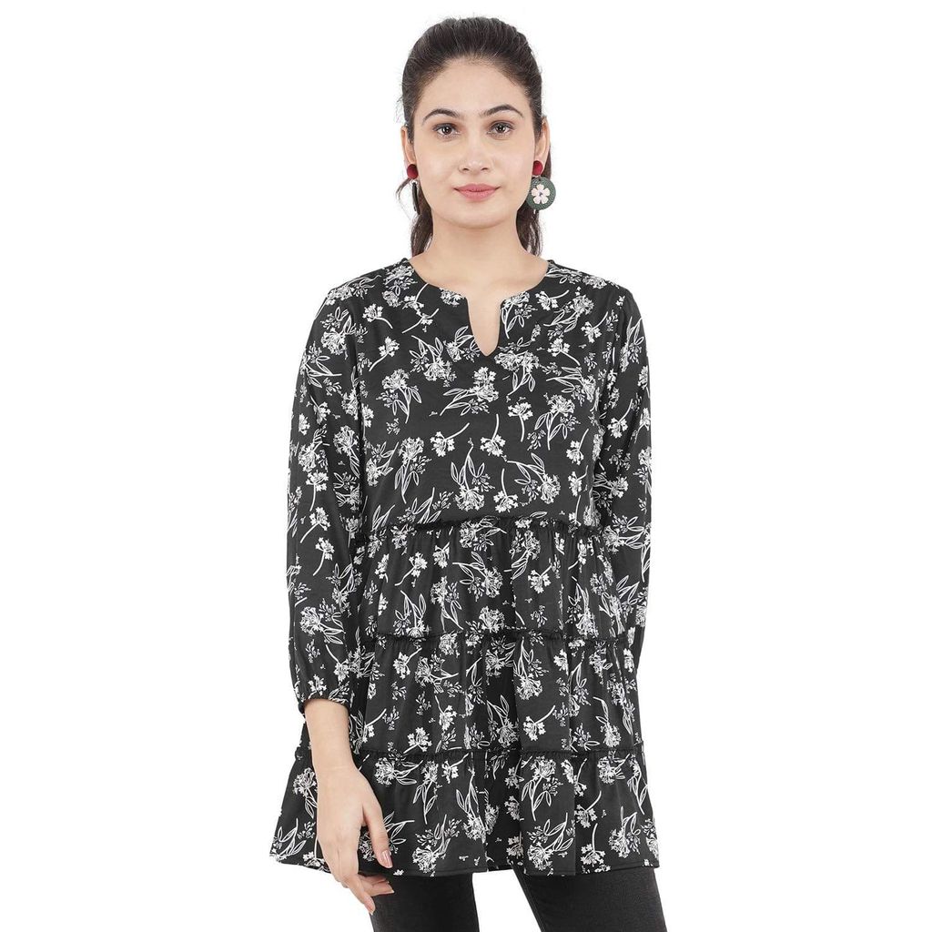KULFI Attractive Women's Black Floral Print Polyester Tunic