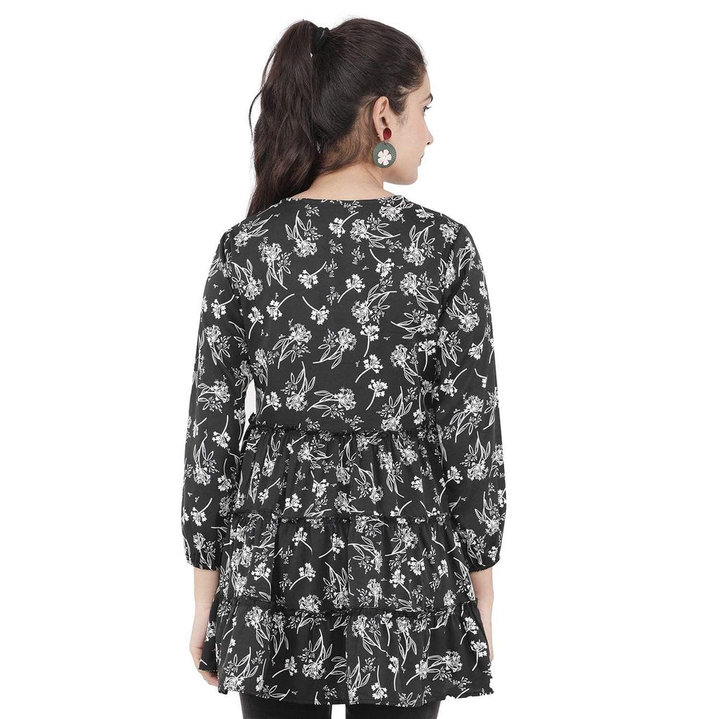 KULFI Attractive Women's Black Floral Print Polyester Tunic view 2