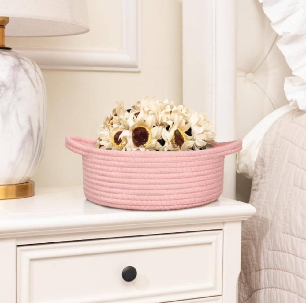 Generic Cotton 8x3 Inch Round Bedside Organizer With Out Lid (Pink)-PID66376 view 2