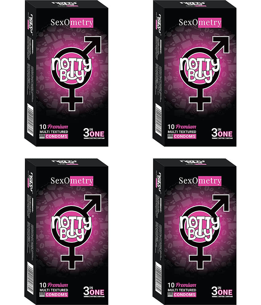 NottyBoy 3-IN-One MultiTextured Dotted Ribbed Contoured Condoms - 40 Units