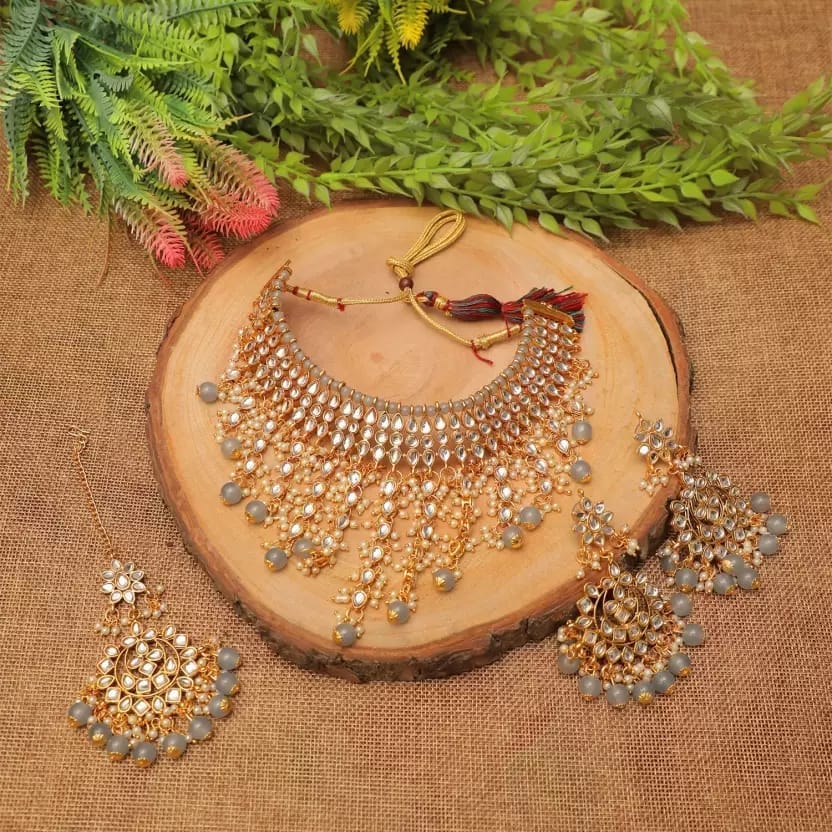 Swarajshop Alloy Gold-plated Grey Jewel Set (Pack of 1)