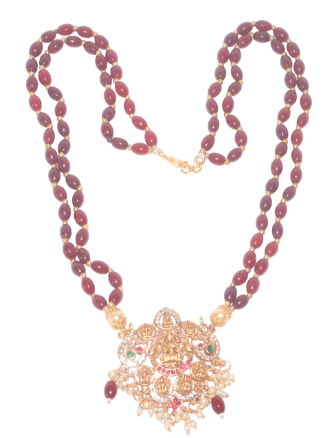 Ruby Bead Necklace with Exquisite Divine Pendant view 2