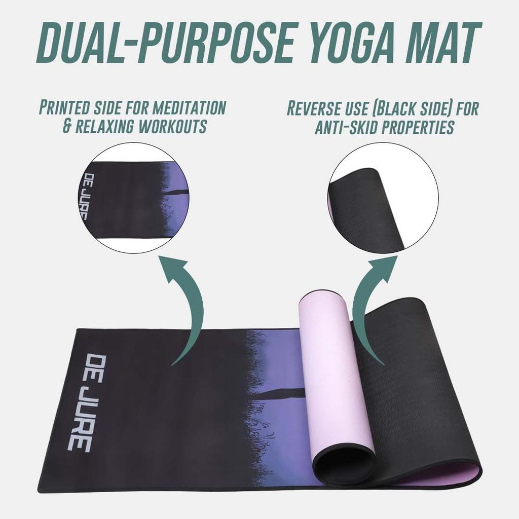 De Jure Fitness Dual Purpose (One Side Meditation Other Side Anti-Skid) Yoga Mat with Carrying Strap, Long & Wide, Anti-Slip Extra thick, Yoga Mats for Workout, Fitness, Yoga, Gym, Home & Pilates, Fabric Laminated EVA, 5 MM view 2
