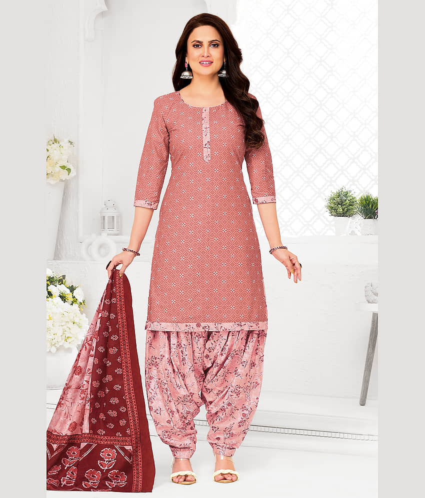 shree jeenmata collection Women Cotton Printed Straight Kurti With Patiala Salwar ( Pink ) view 2
