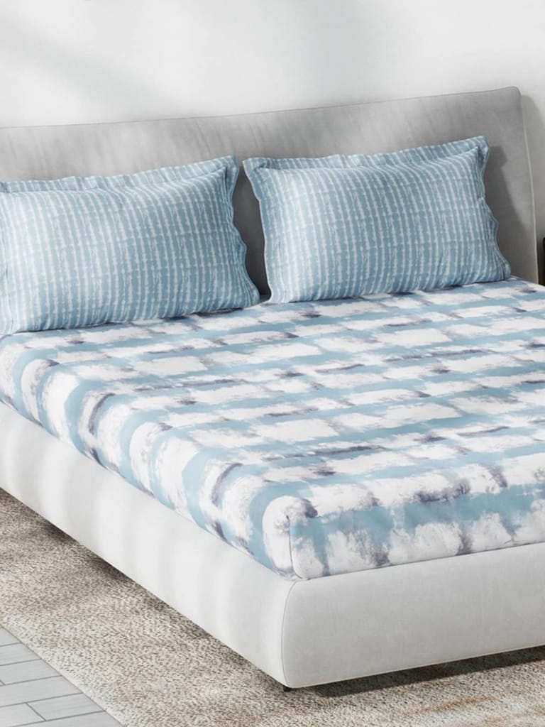 DDECOR - Primary Collection 100% Cotton Abstract Pattern 136TC King Bedsheet |229 CM X 274 CM| Blue view 2