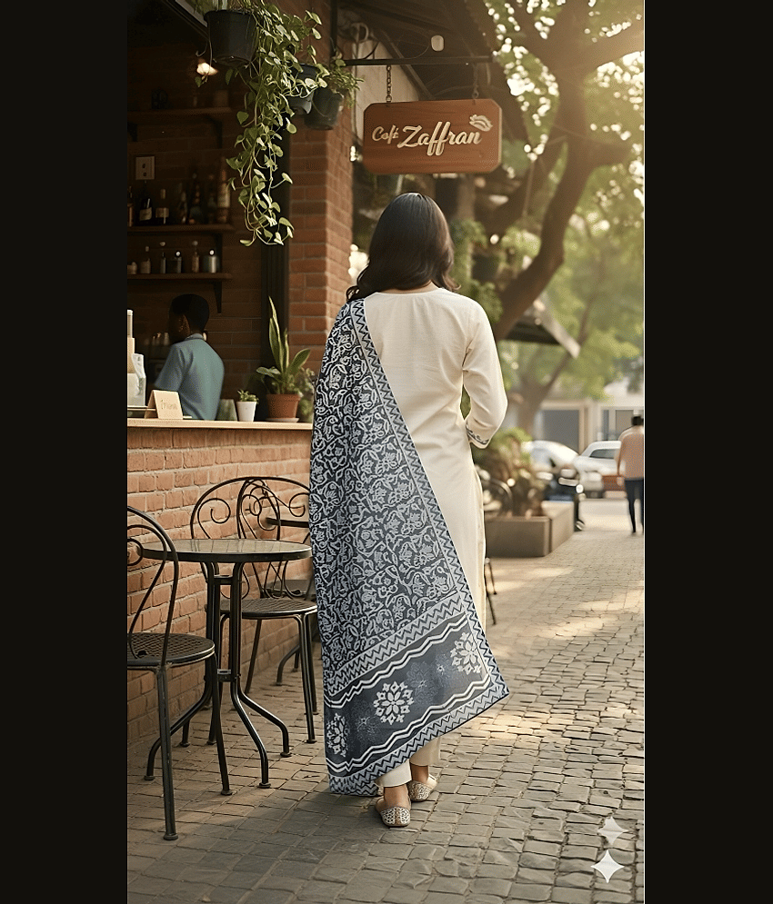 DSK STUDIO Women Cotton Embroidered Straight Kurti With Pants ( Off White ) view 2
