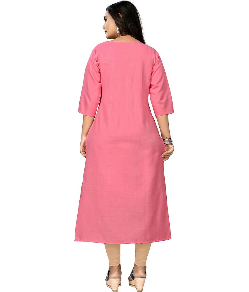 RIAANA Pack of 1 Cotton Blend Embroidered A-line Women's Kurti - ( Pink ) view 2