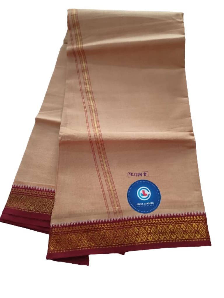 Jinka Lakshmi Collections 100% Handloom Cotton Dhoti With Zari Border Up and Down 4 Meters Unstitched Pack of 2 (Multicolor-2) view 2