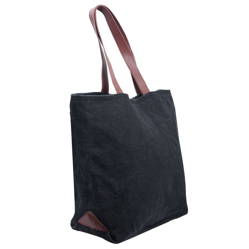 Linen Cotton Big Tote Bag In Black view 2