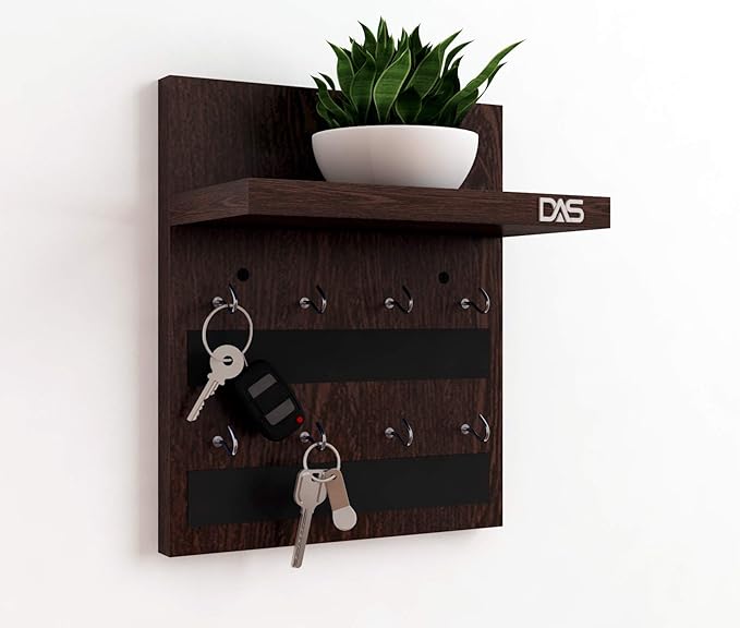 DAS Wall Mounted Home Dcor Key Chain Holder/Key Hooks Organizer with Wall Shelf Display Rack Wenge (8 Hooks)- Larose