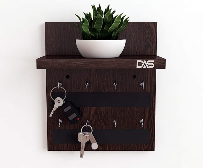 DAS Wall Mounted Home Dcor Key Chain Holder/Key Hooks Organizer with Wall Shelf Display Rack Wenge (8 Hooks)- Larose view 2