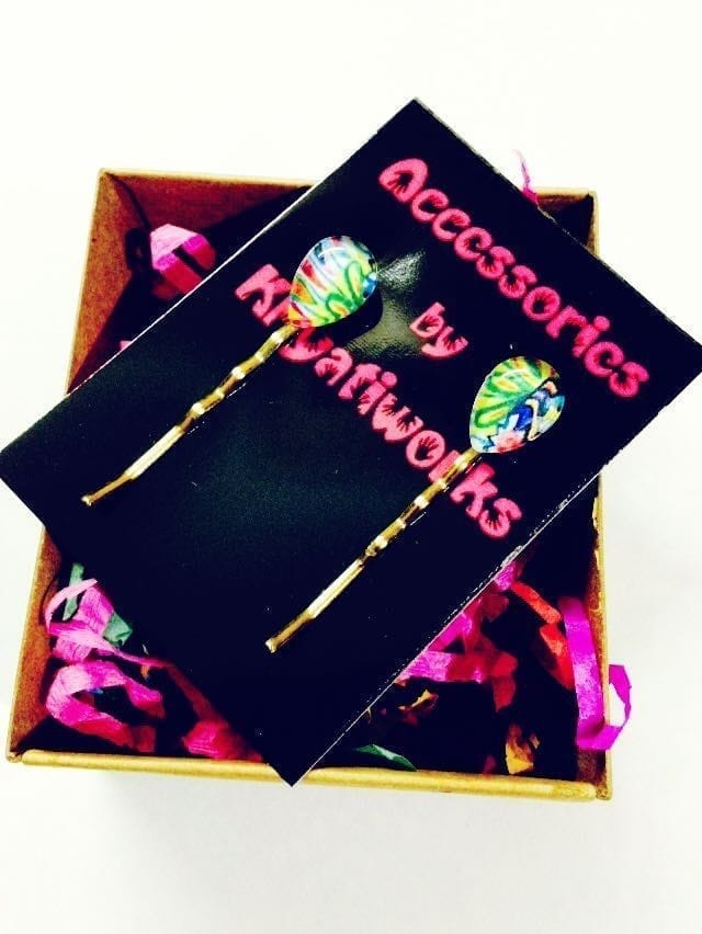 colored mor pankh drops hair pin view 2