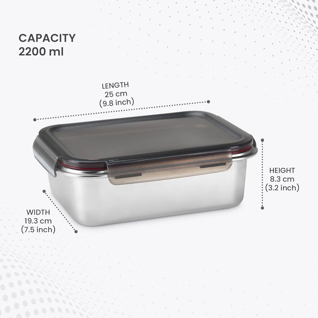MILTON Modulo Steel Square 450 Container with lock lid|Airtight & Leakproof|Microwave & Oven safe| Light Weight | School, Office or Picnic use, 400 ml, Silver view 2