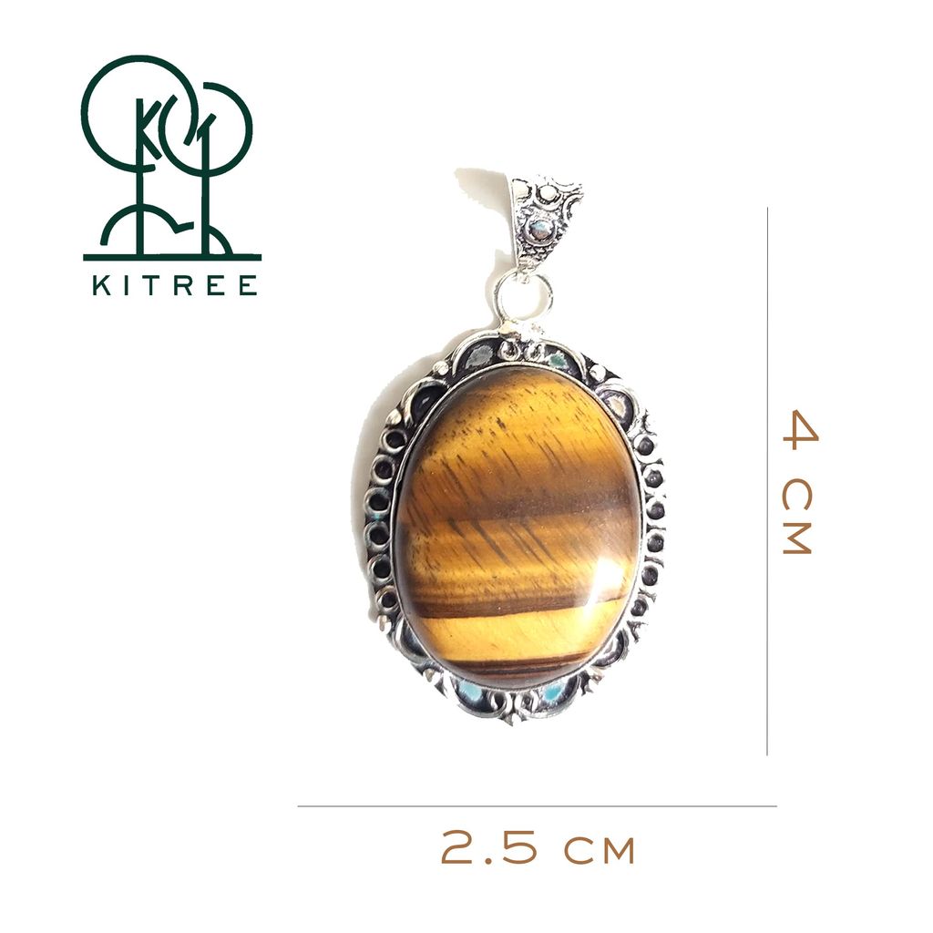 KITREE NATURAL TIGER'S EYE CRYSTAL OVAL SHAPE PENDENT WITH BLACK THREAD FOR GIRLS AND WOMENS (COLOR YELLOW) (Design 1) view 2