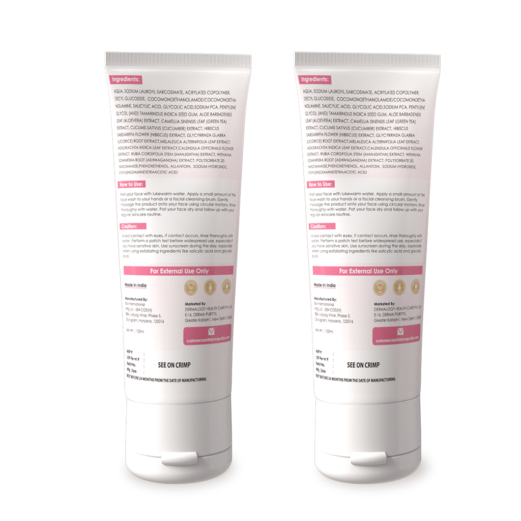 Derma Puritys Face Wash with Tea Tree & Hibiscus Extract | 100ml x 2 | Face Wash Combo Pack Offer For Pollution Control & Hydration | Pack of 2 | Improves Skin Texture | Smooth skin view 2