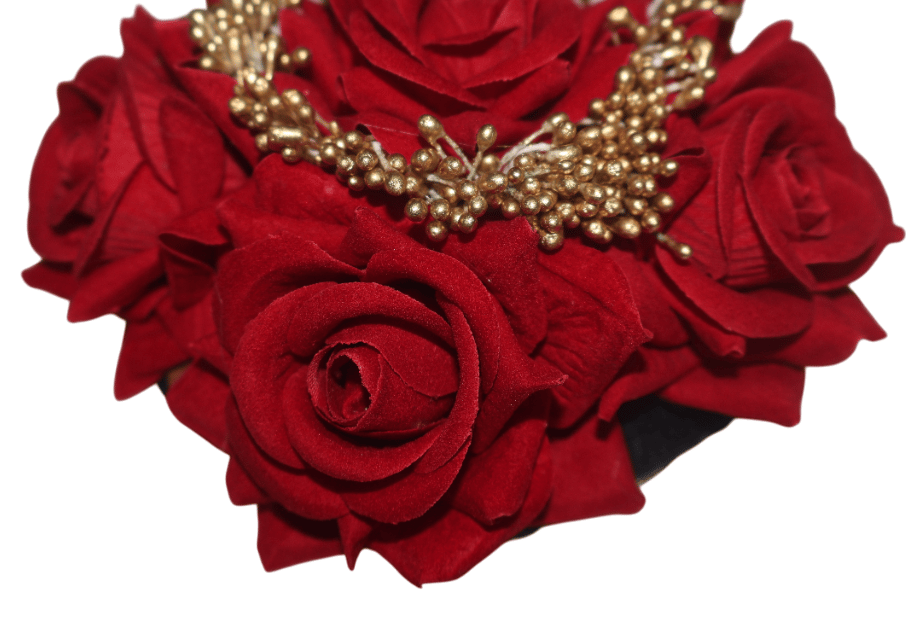 Red Rose Gajra with Golden Embellishments view 2