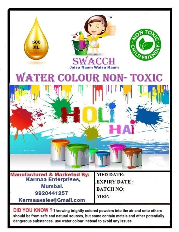 SWACCH WATER COLOUR NON-TOXIC & ECO FRIENDLY COLOUR (PINK,GREEN & YELLOW) (500ML) (PACK OF 3) view 2