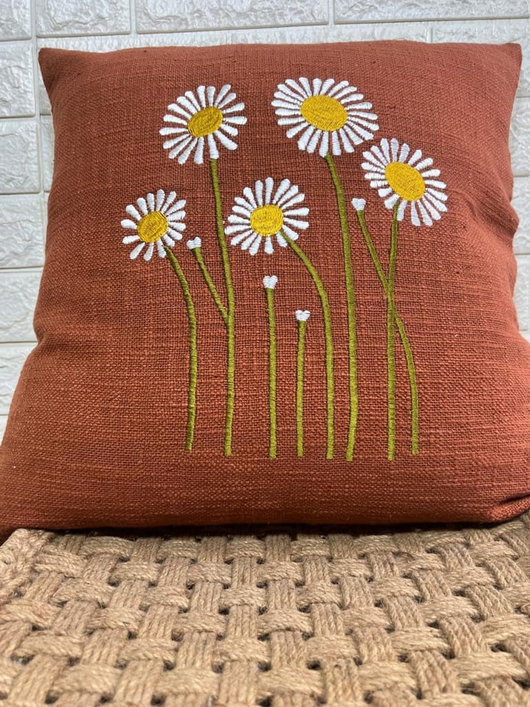 Indihomecraft Brick Red Cushion Cover Hand Woven Flower Emb Inspired Decorative Boho Cushion Cover for Sofa Couch Swing Chair Living Room & Bedroom 18x18 Inches, Pack of 1 view 2