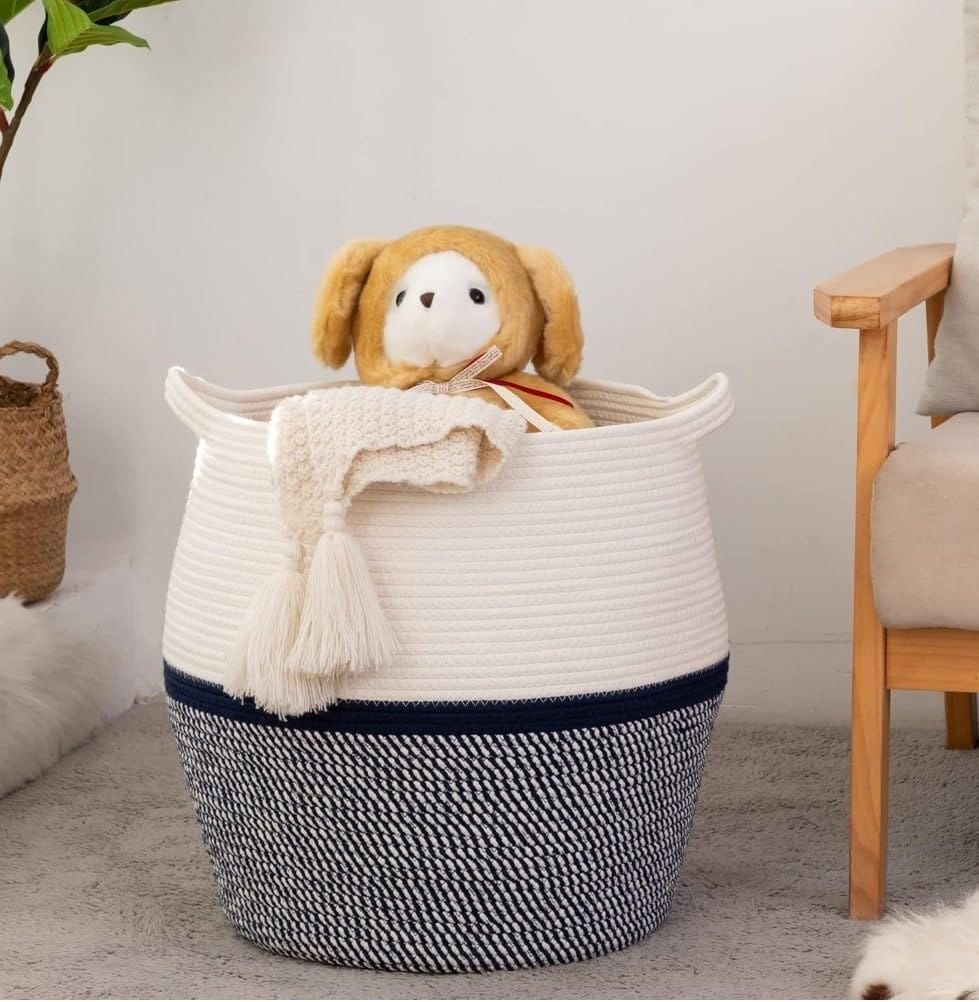 Generic Cotton Matka 14x12 Inch Storage Basket For Clothes With Out Lid (Gray-White)-PID66436 view 2