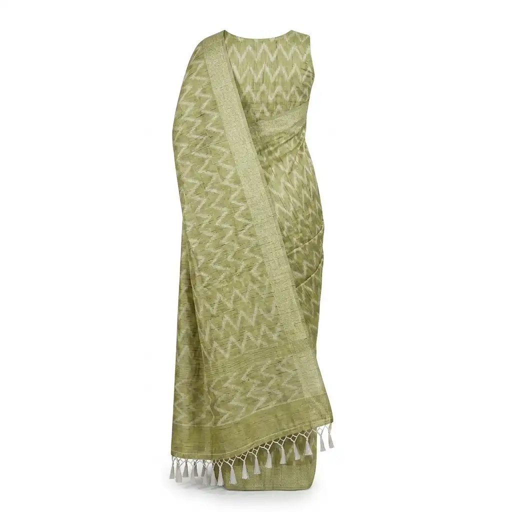 Olive Green Sambalpuri Saree view 2