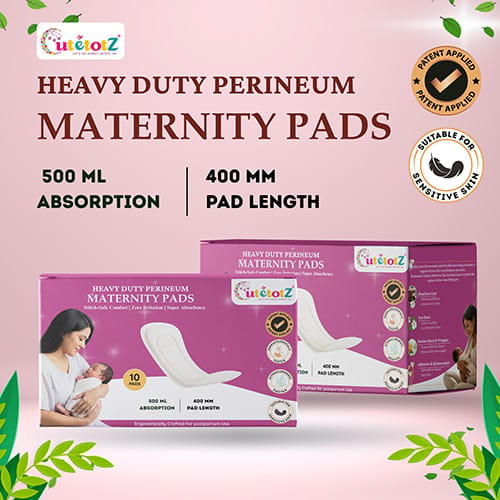 CutetotZ® Premium Heavy Duty Perineum Maternity Pads | Anatomical Fit | No Wings | Pack of 10 Pads view 2