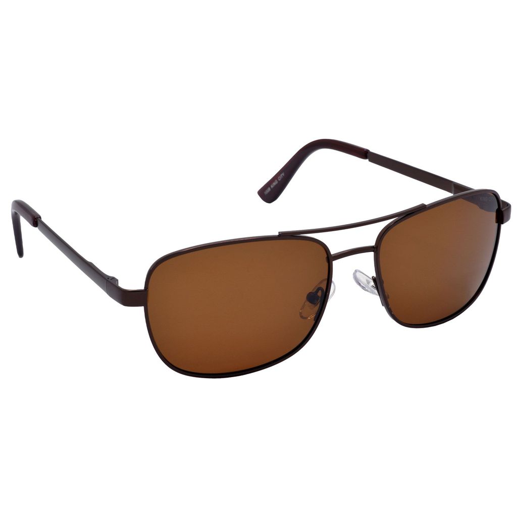 Stylish Rectangular Full-Frame Metal Polarized Sunglasses for Men and Women | Brown Lens and Brown Frame | HRS-KC1008-BWN-BWN-P view 2
