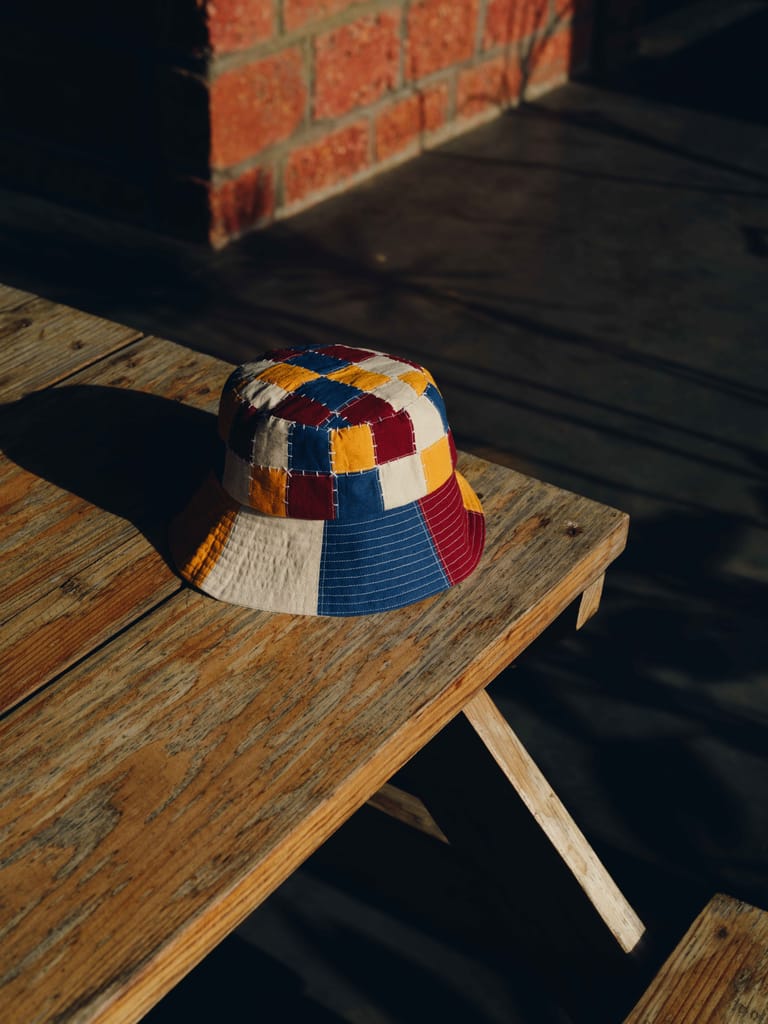 Patchwork Bucket Hat with Exposed Stitching view 2
