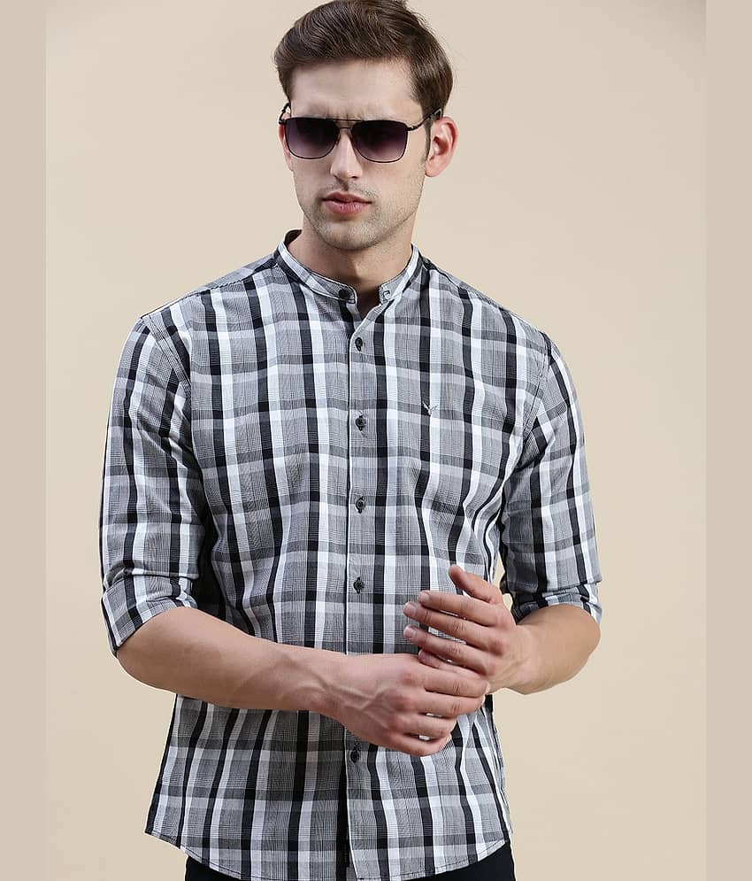 Showoff Cotton Blend Regular Fit Checks Full Sleeves Men's Casual Shirt - Grey ( Pack of 1 ) view 2