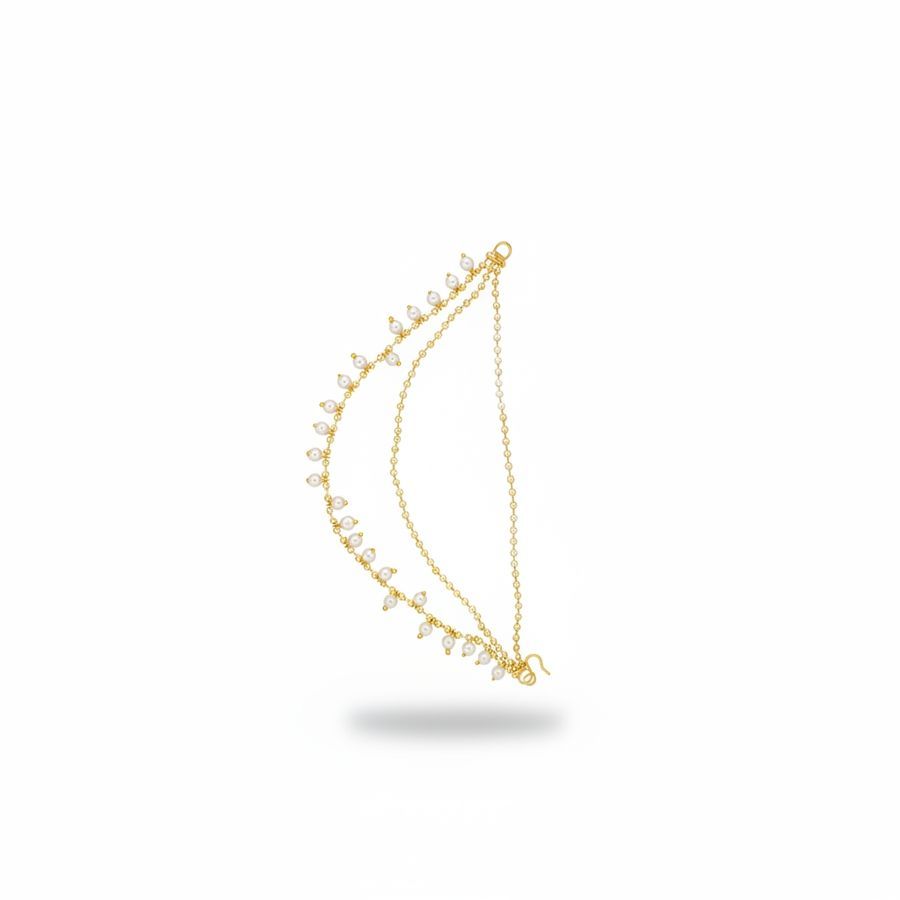 Traditional Pearl Embellished Gold-Toned Nath with Chain view 2