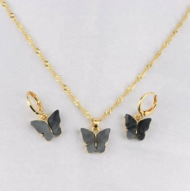 Pinapes Butterfly Earrings & Pendant Necklace Set – Grey Acrylic view 2