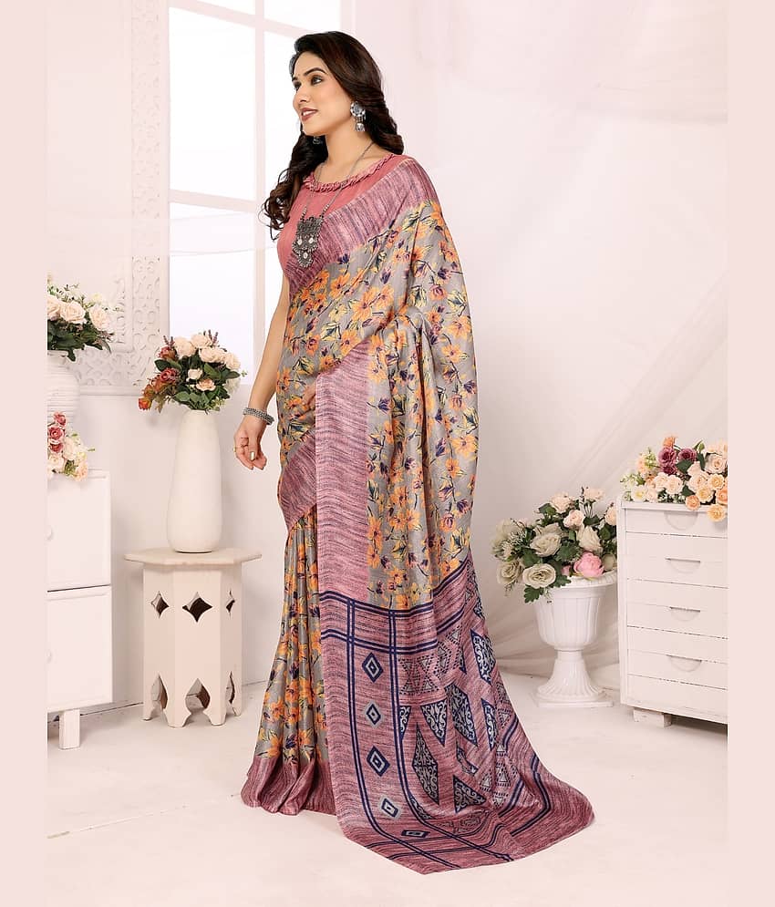BLEESBURY Mysore Silk Printed Saree With Unstitched Blouse Piece ( Mauve ) view 2
