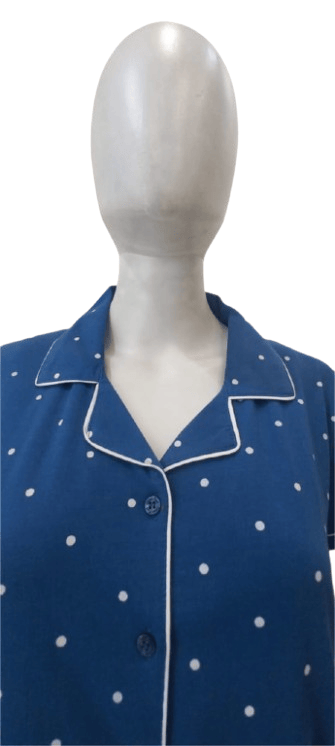 Women's Polka Dot Cotton Night Suit – Blue Button-Down Shirt & Matching Pants Set view 2