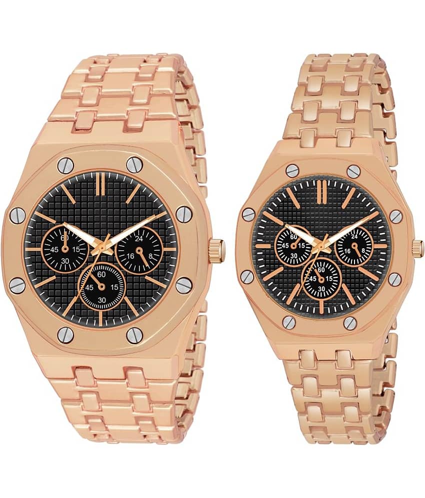 acnos Silver Stainless Steel Analog Couple's Watch