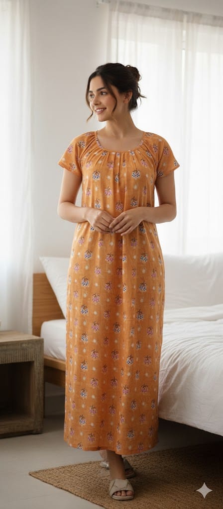 Floral Polka Dot Orange Maxi Nightdress view 2
