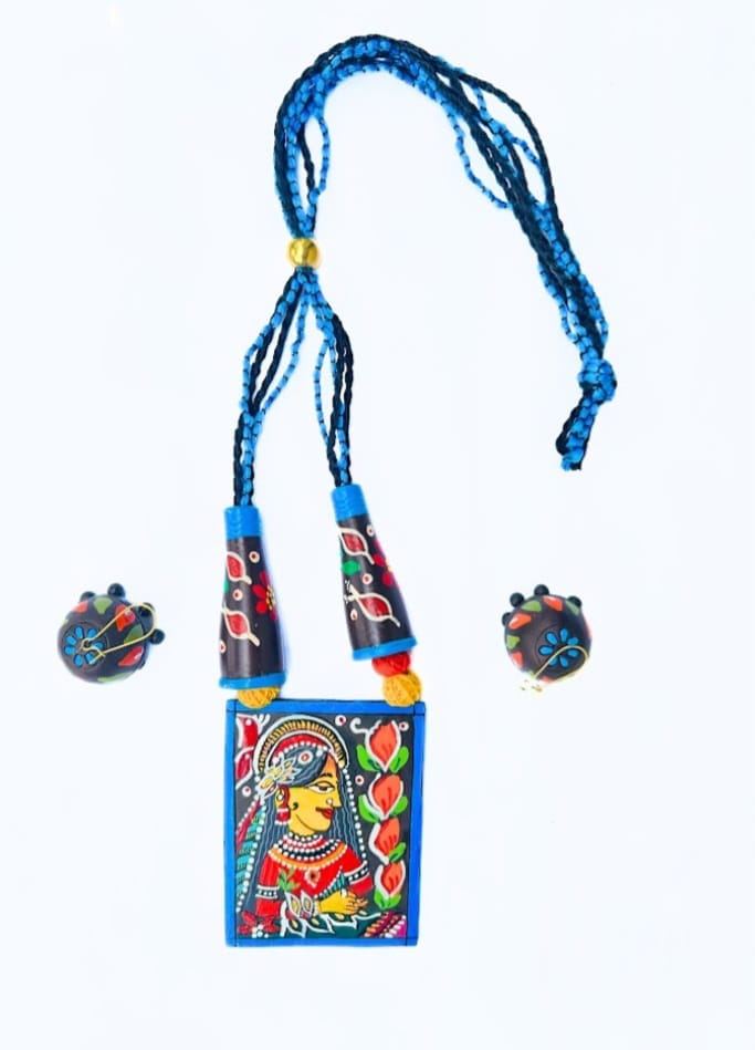 Terracotta Blue Tribal Lady Necklace Set view 2