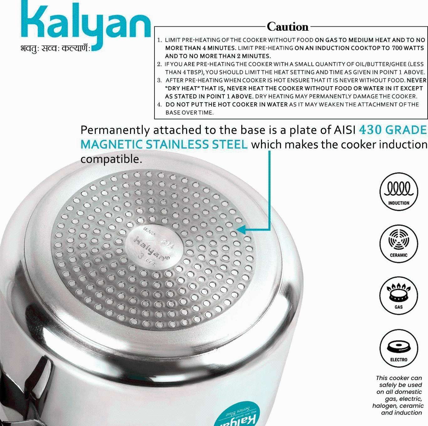 Kalyan Classic Wide Inner Lid Pressure Cooker 3L Blue Induction Base Aluminium Cooker view 2