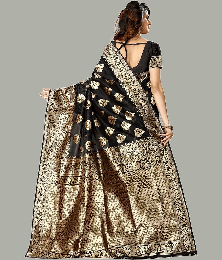 GARIYA Banarasi Silk Embellished Saree With Unstitched Blouse Piece ( Black ) view 2