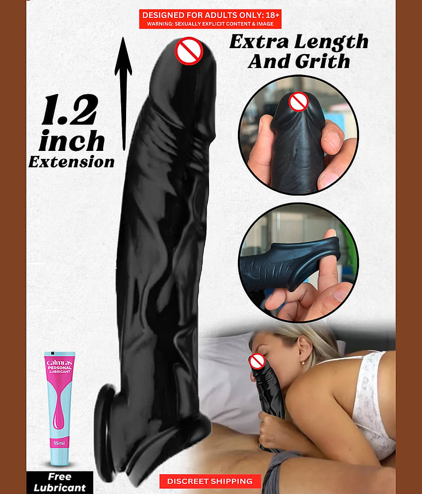 Double Hole Black Color Super Soft Realistic Penis Sleeve For Men | 2 inch Instant Size Increase Double Hole Penis Sleeve by Naughty Nights with Free Lube