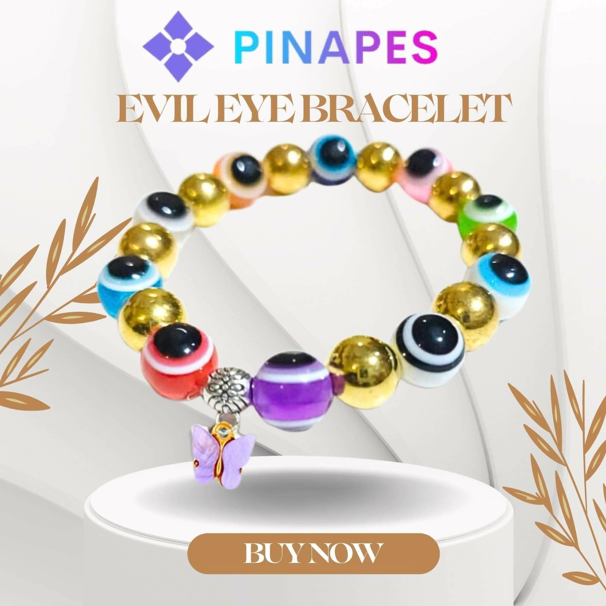 Pinapes Butterfly Beads and Evil Eye Charm Bracelet A Must-Have for Fashionable and Superstitious Women with Violet Butterfly (Multi Color)