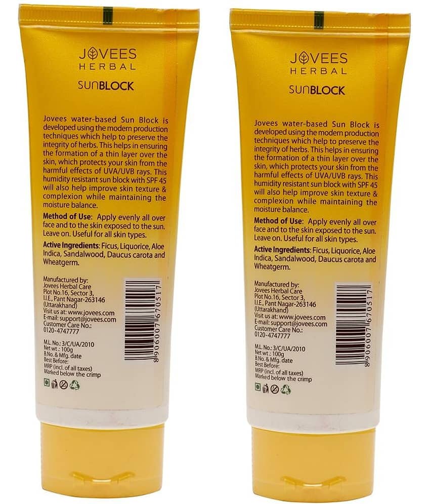 Jovees Herbal Sun Block Sunscreen SPF 45 For Normal To Dry Skin 100g (Pack of 2) view 2